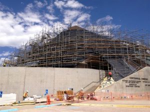 The UW American Heritage Center has been surrounded by scaffolding