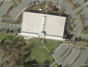 Duke Energy building with old failed fiberglass skylights.