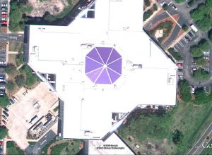 Satellite Image of Monumental Skylight after replacement with blue polycarbonate panels.
