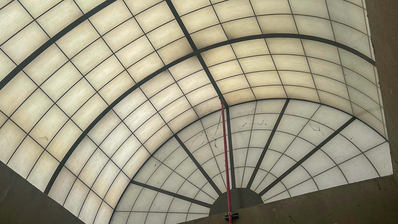 An image from the interior of the Clark County Water Reclamation District failed fiberglass skylight