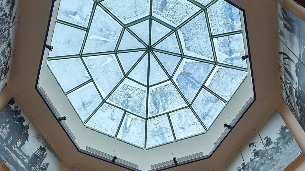 An image of the failed "tint" from the interior of the skylight.