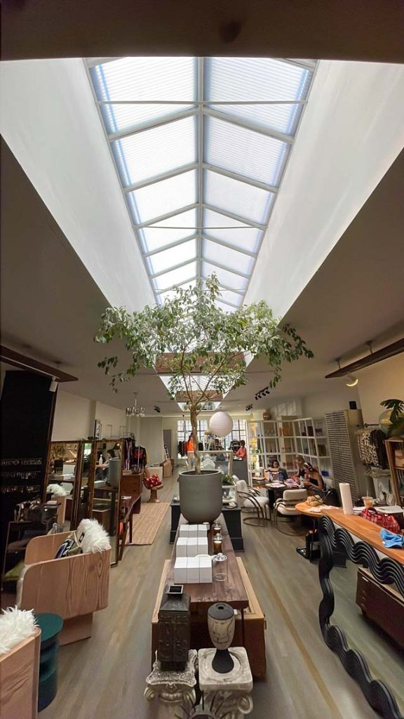 An image of the finished skylight from inside the store