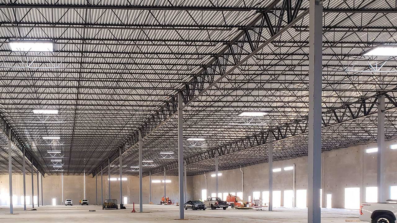 An interior image showing the skylight openings in the roof.