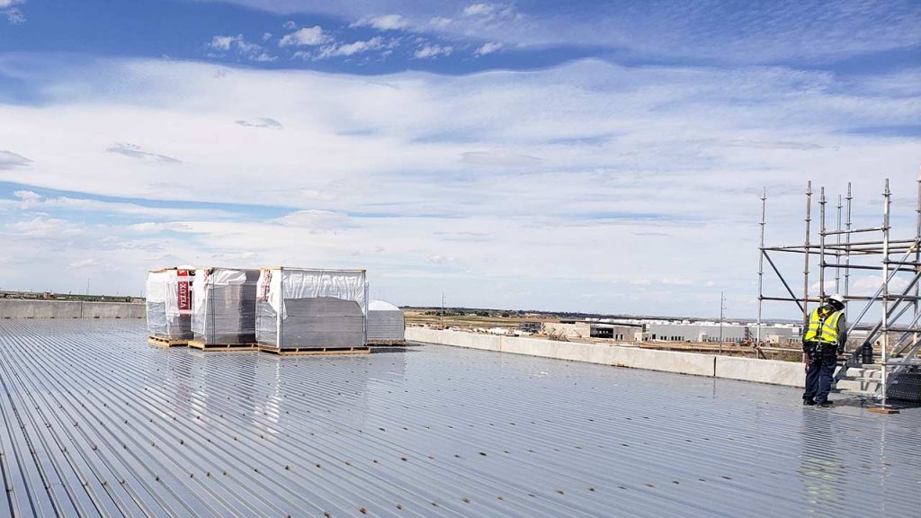 An image showing a few of the pallets that have been transferred to the roof.