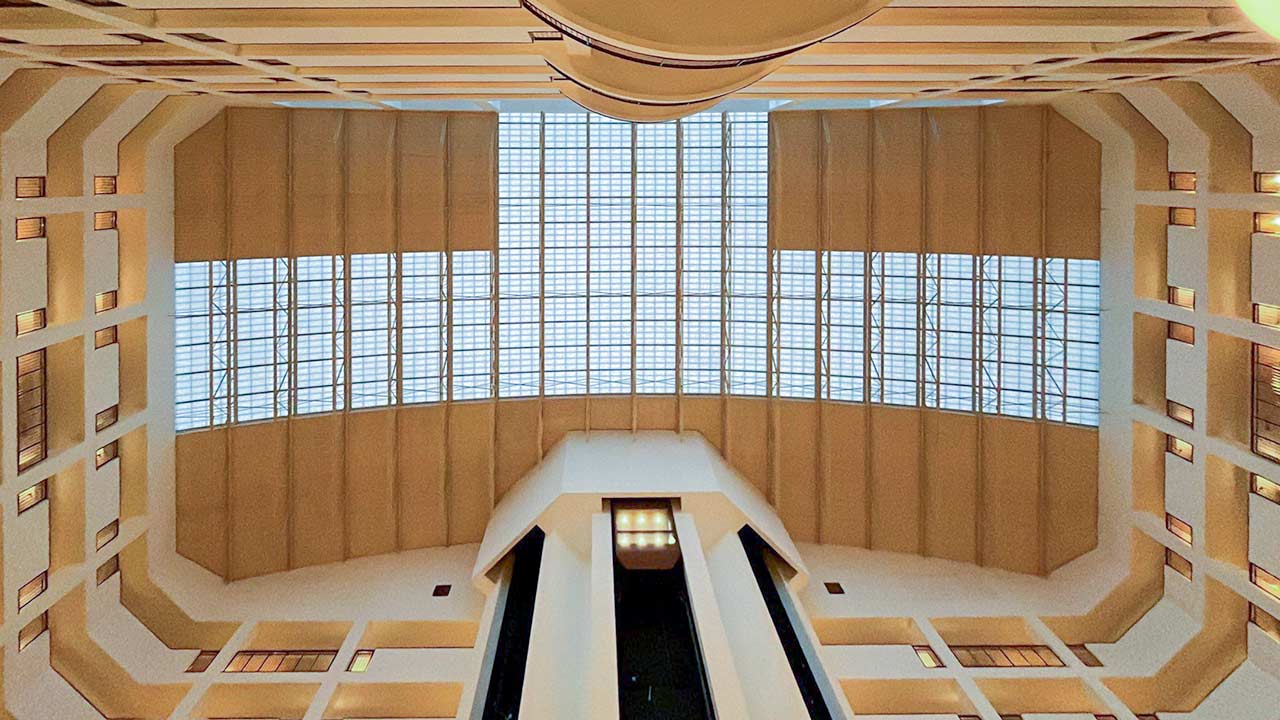 A second view of the completed skylight from the lobby.