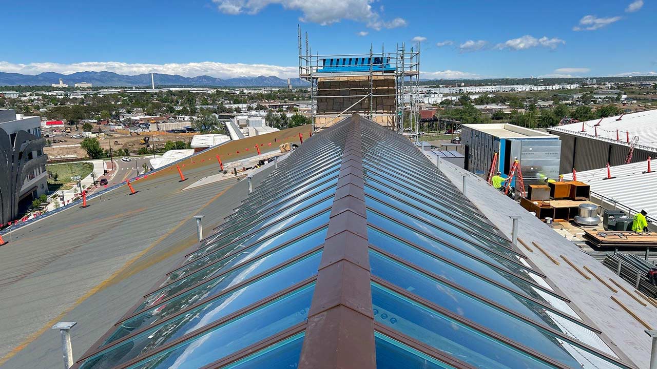An image looking across the peak of the finished skylight.