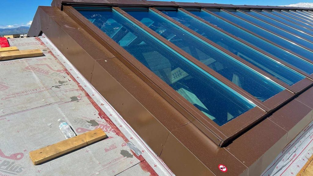 An image looking at one end of the finished skylight.