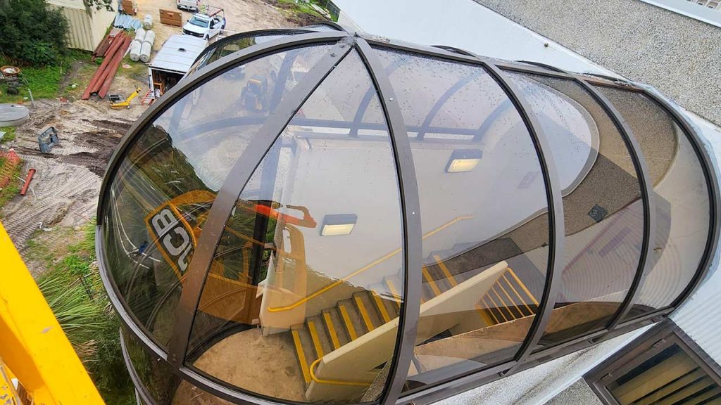 A view from above of the stairwell canopy.
