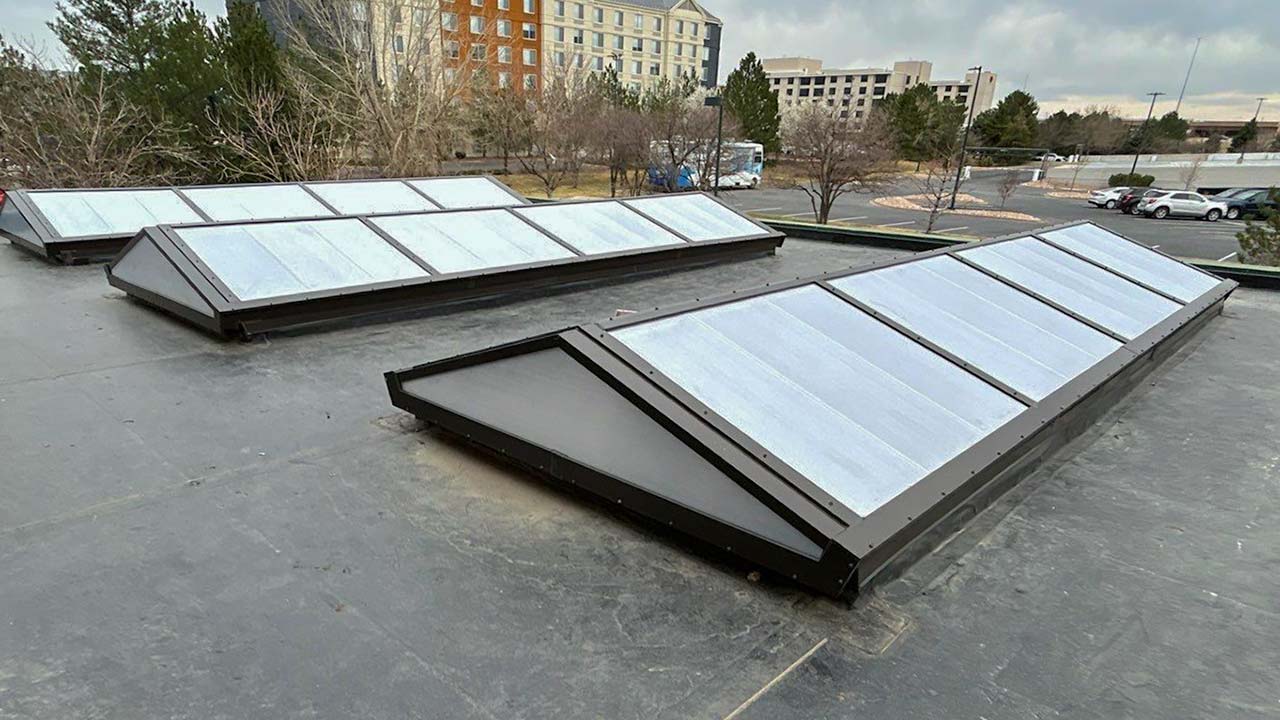 Three ridge skylights on the roof.