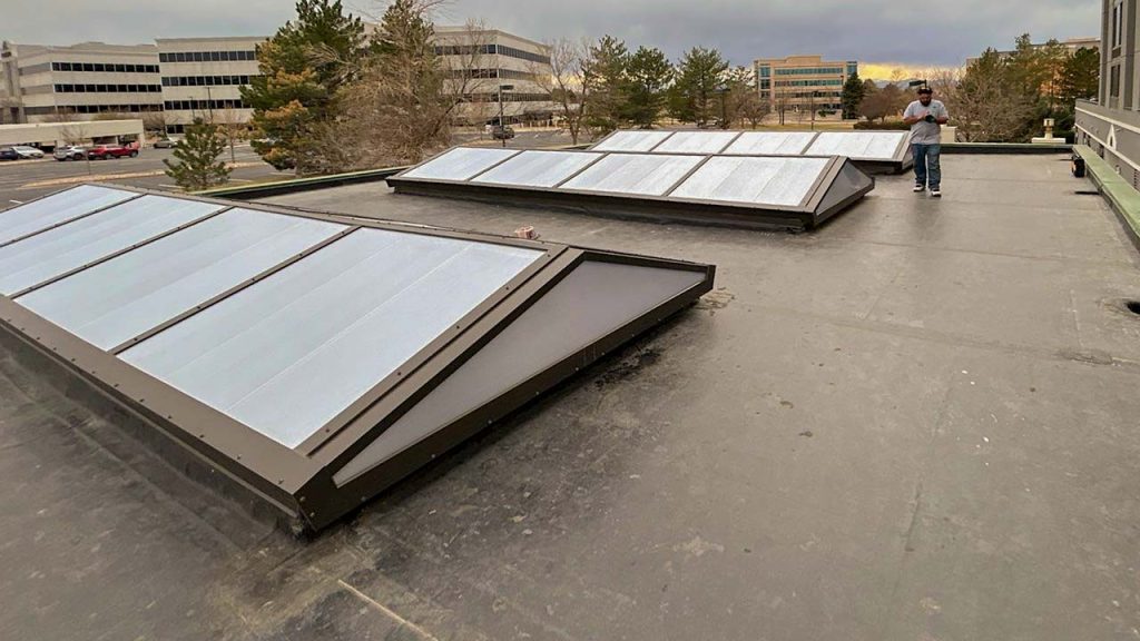 The three copleted skylights on the roof.