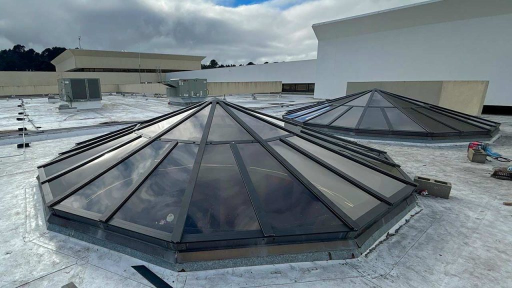 A broad vire of two renovated skylights.