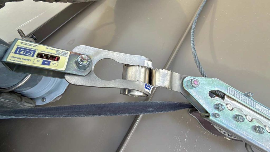 DBI SALA lifeline tensioner that’s part of a horizontal temporary fall protection system