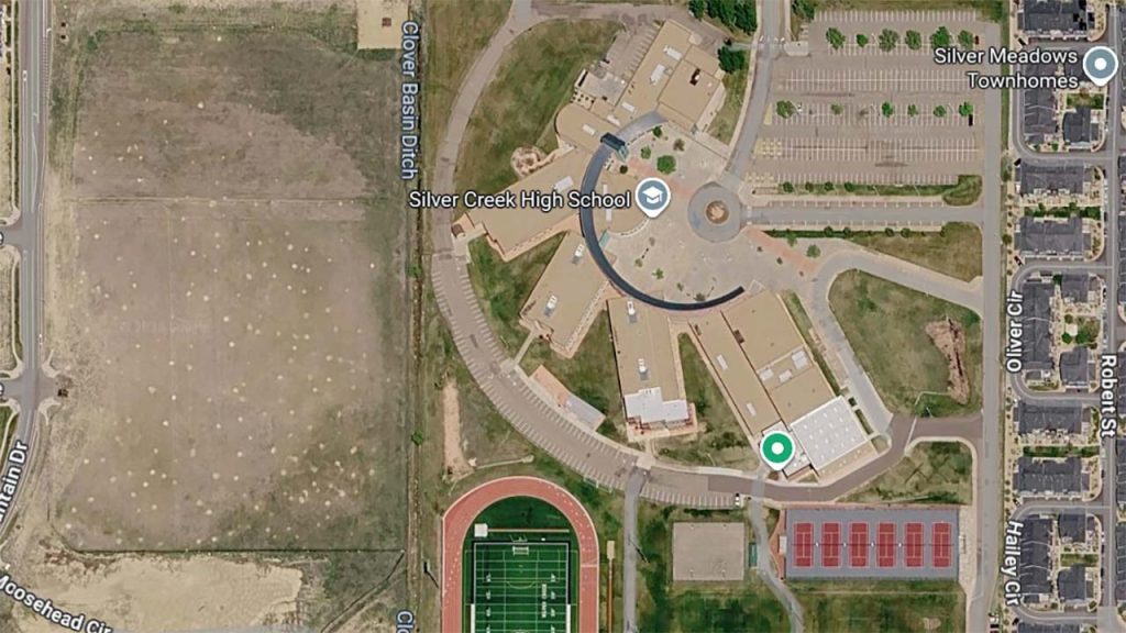 Google maps image of a Silver Creek HS roof in Longmont, CO.